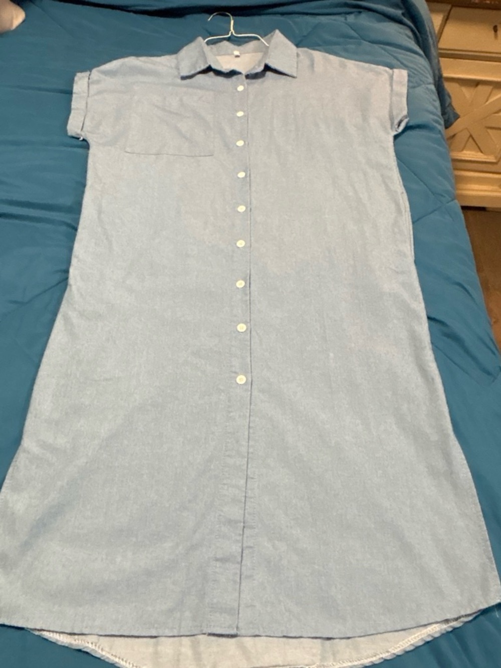Light Blue Button-Up Shirt Dress